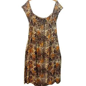 Vintage Tiger Animal‎ Print Dress Coastal Grandma Dopamine Dressing XL Smocked